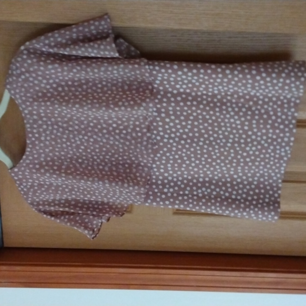 George Simonton Tan With Polka Dots Short Sleeve Blouse Medium - Picture 5 of 6